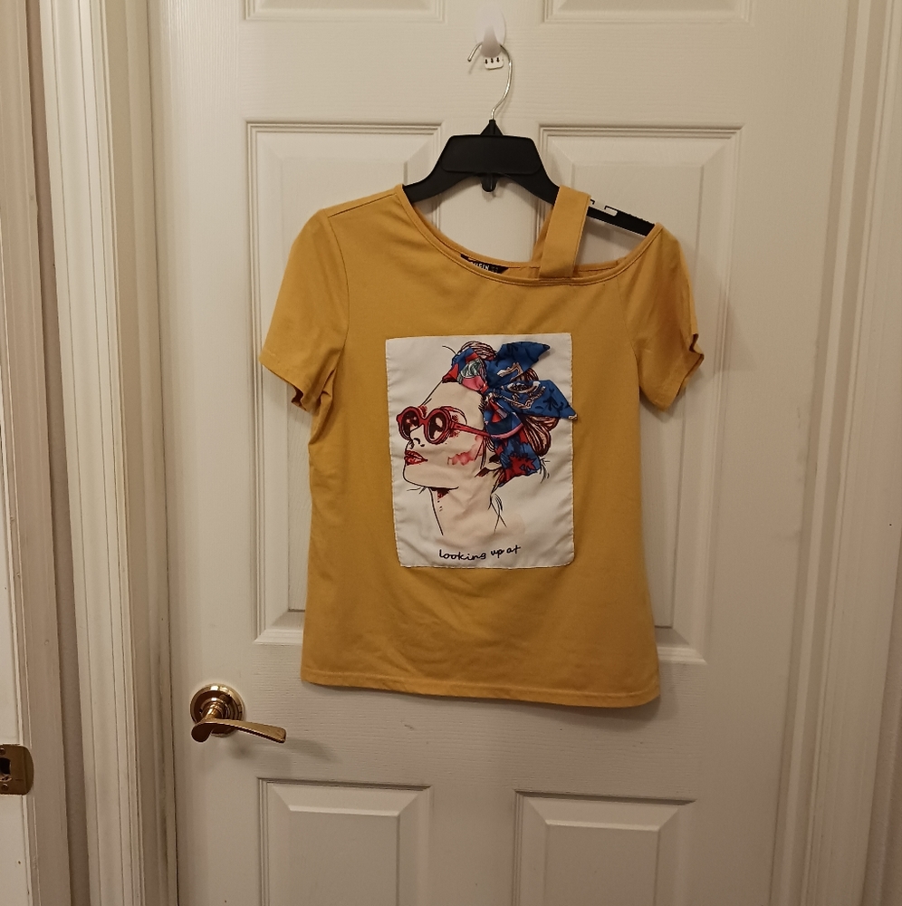 Shein Women's Off the Shoulder T Shirt Tee Size XS Embelished OOAK Altered